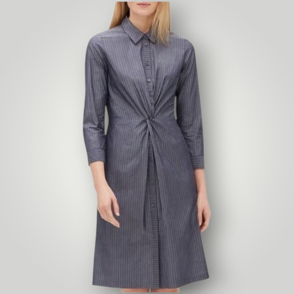 Lafayette 148 New York 8 Pinstripe Shirtdress Office Siren Corporate Navy Cotton